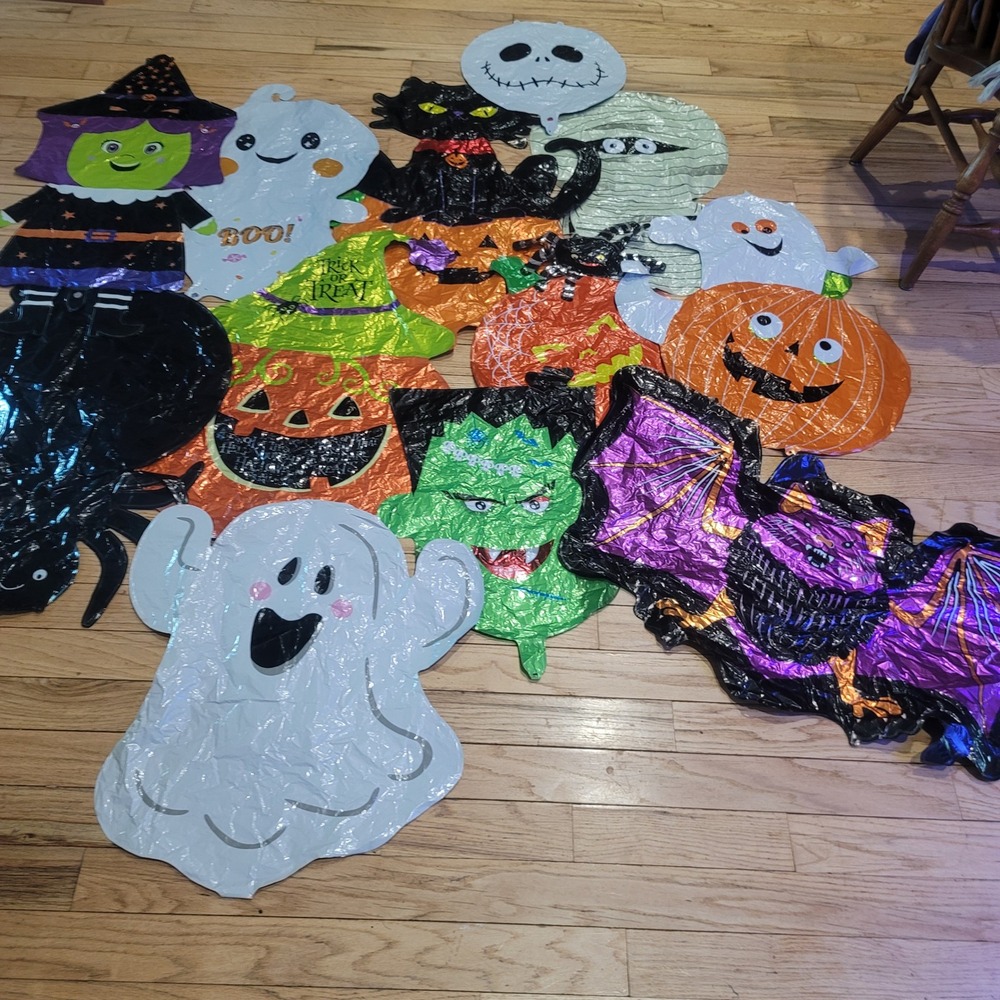 12pc Halloween Mylar Balloon Lot Large 34-36" Ghost Witch Pumpkin Bat Spider
